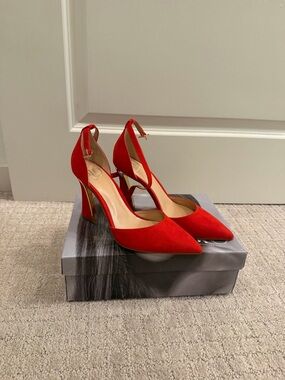Jennifer Lopez Red Pointed D'Orsay Ankle-Strap Heels